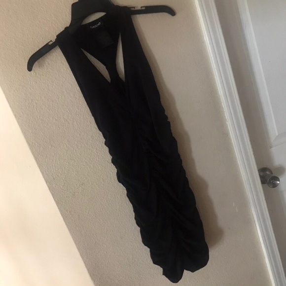 Lk New BEBE Black Bodycon Ruched Dress P/S - Picture 2 of 6